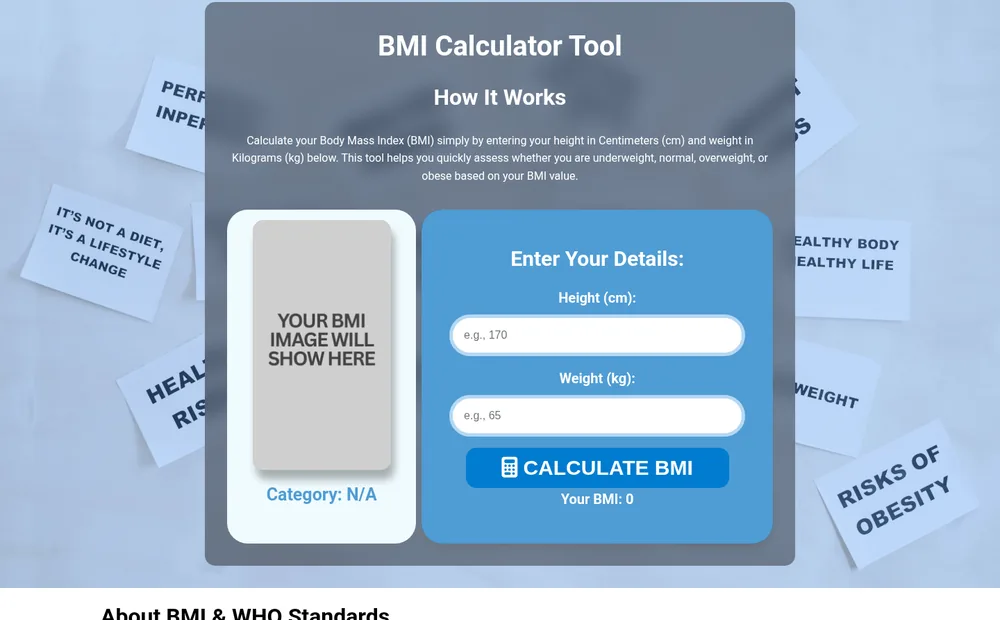 Handy Tools BMI calculator — enter height and weight for an instant result