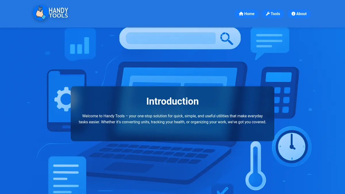 Handy Tools website — home page screenshot